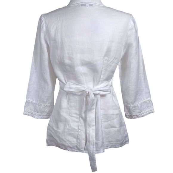 ANNE FONTAINE Charlette Blouse Size 40 6 8 White Linen 3/4 Sleeve Tie Back EUC - Picture 2 of 16